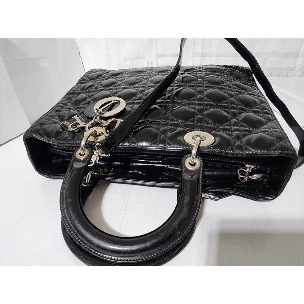 Authentic CHRISTIAN DIOR Patent Cannage Large Lady Dior Satchel Bag Black - Picture 6 of 11